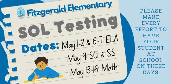 3rd, 4th, & 5th grade SOL Testing Dates